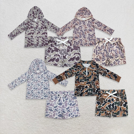 RTS NO MOQ Sibling baby boy clothes camouflage hooded long sleeved sets