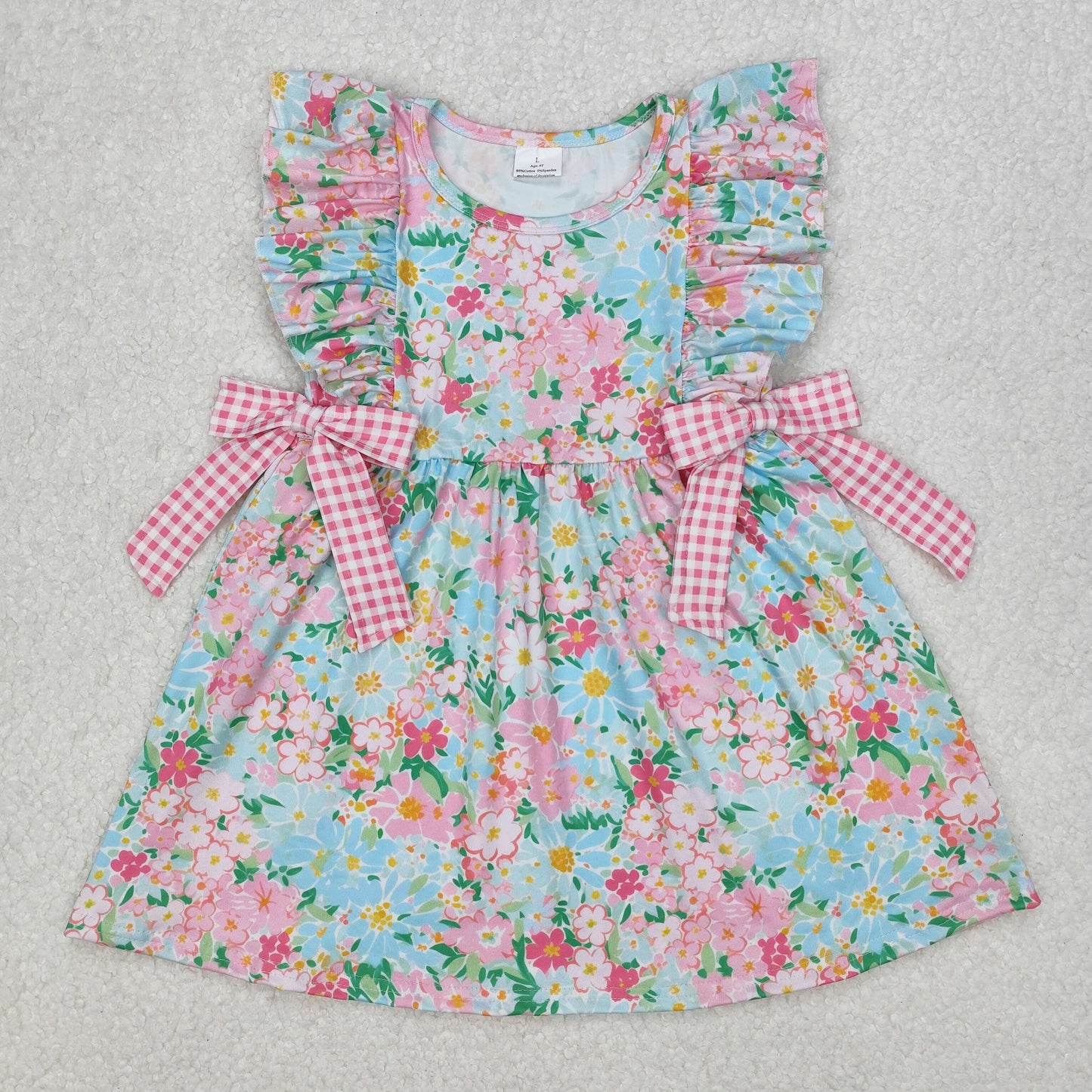 RTS NO MOQ ETA 5/7days Arrived GSD1962 Flower floral pink plaid bow lace sleeve dress