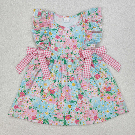 RTS NO MOQ ETA 5/7days Arrived GSD1962 Flower floral pink plaid bow lace sleeve dress