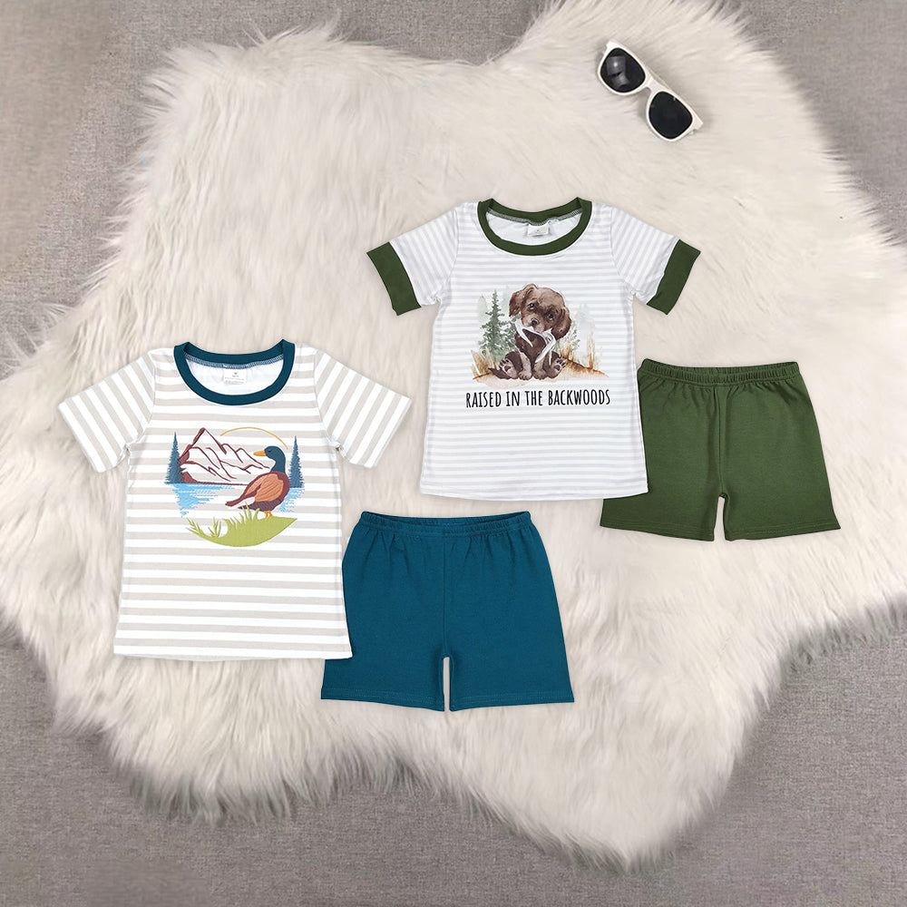 RTS NO MOQ boys duck pocket brown short sleeve shorts set