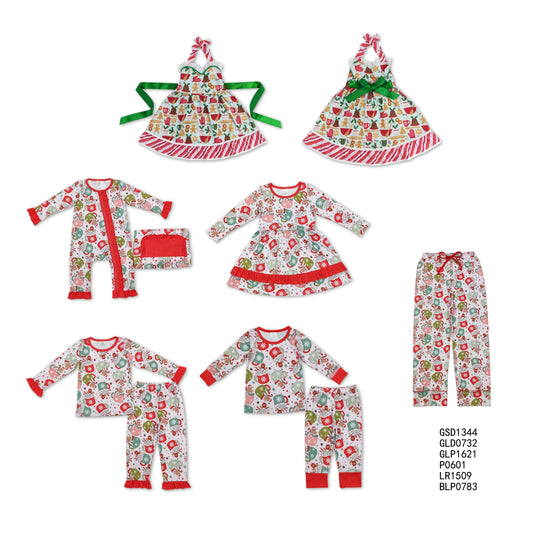 RTS NO MOQ Baby Girl Christmas Cup Gingerbread Knee-Length Dress - Halter Neck Skirt - Crawling Suit - Adult Pants - Children's Long Suit