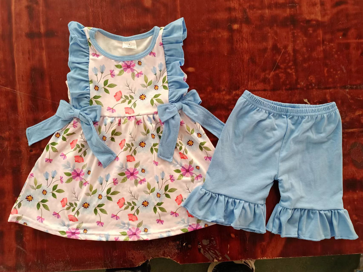 Summer flowers, bow on girl's skirt sets