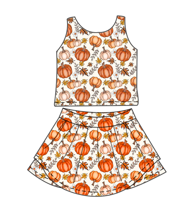 Custom moq 5 each style eta 6-7weeks baby girls summer pumpkin bow sleeveless skirts shorts sets -25.8.5