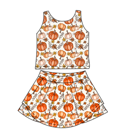 Custom moq 5 each style eta 6-7weeks baby girls summer pumpkin bow sleeveless skirts shorts sets -25.8.5