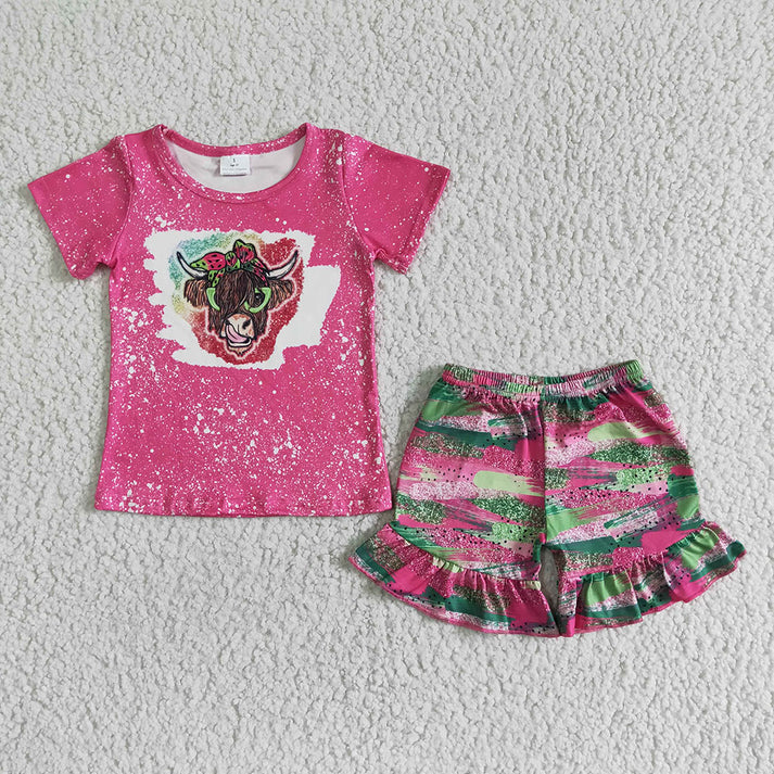 RTS NO MOQ baby Girls Clothes floral short sleeve shorts Sets dress