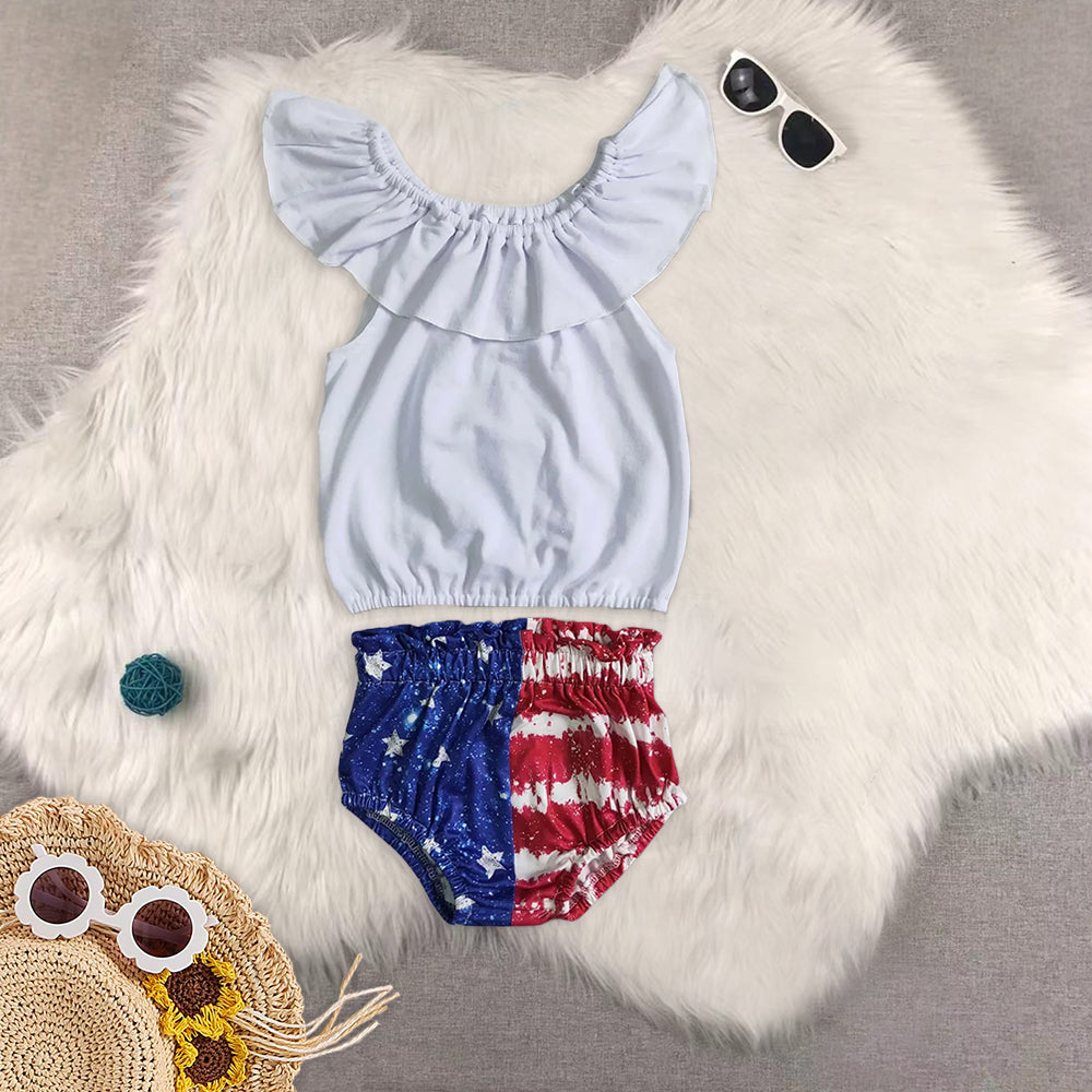RTS NO MOQ baby girls clothes 4th of july short sleeve briefs sets