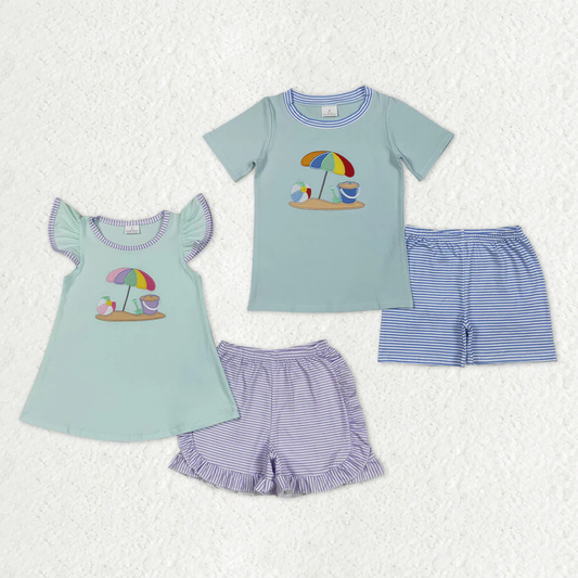 RTS NO MOQ Sibling baby girls boy clothes embroidery short sleeve shorts sets