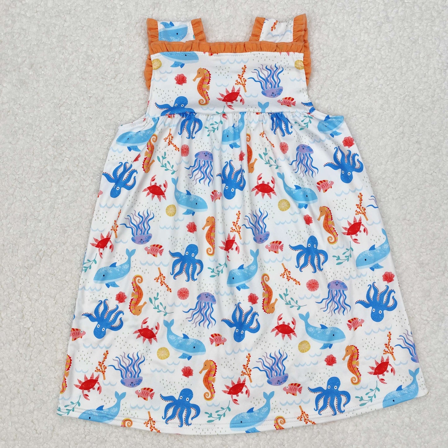 RTS NO MOQ ETA 5/7days Arrived GSD1961 Seahorse octopus underwater animal orange pocket lace sleeveless dress