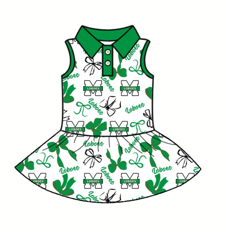 Custom moq 5 mix size milk silk baby girls clothes team Summer Green and white dot bow series clothes