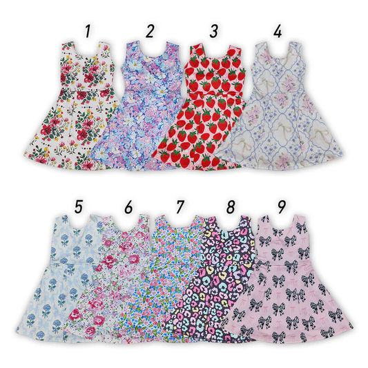 RTS NO MOQ baby girl clothes yoga floral short-sleeved skirt sets