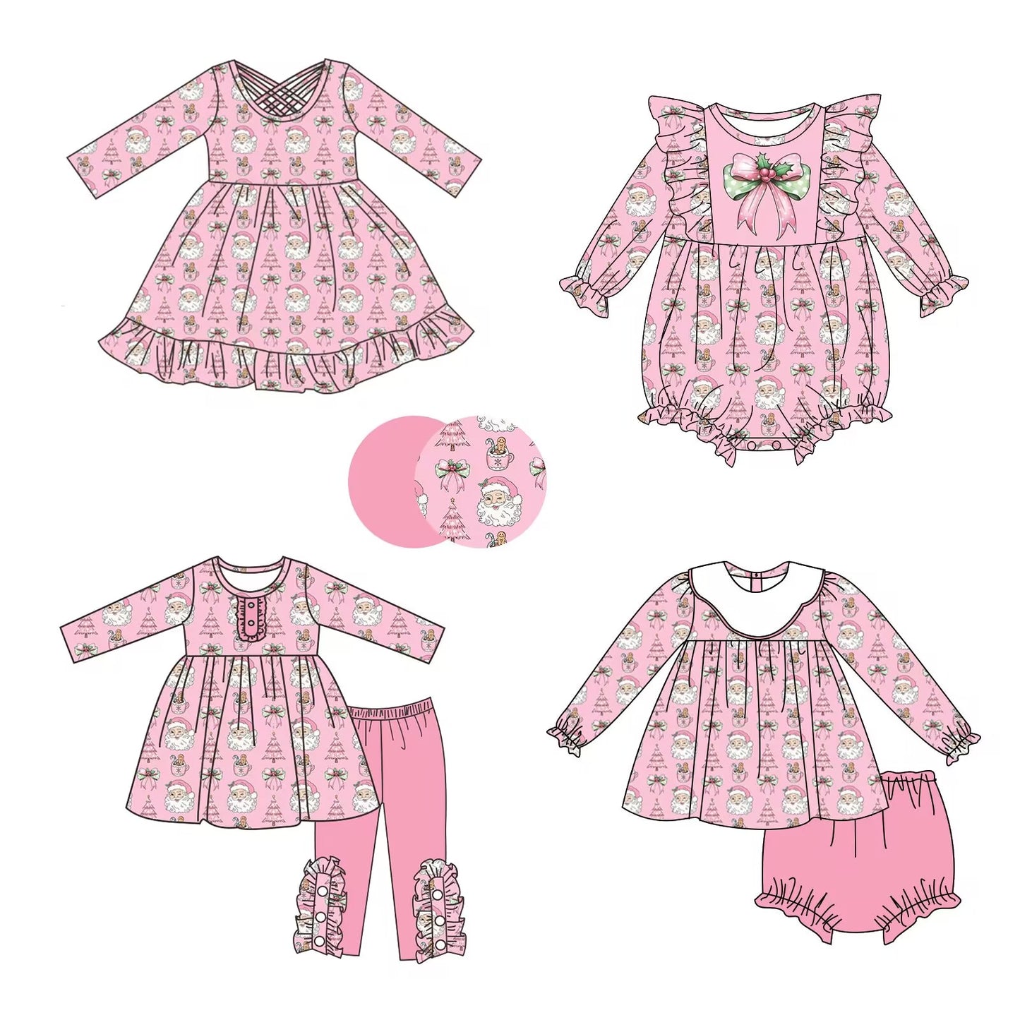 Custom moq 5 each style eta 6-7weeks baby girl clothes Christmas long sleeve pants set and dress and romper and brief sets-25.8.29