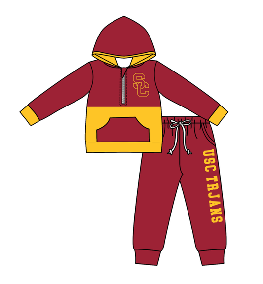 Custom moq 5 mix size eta 6-8weeks milk silk summer teams brick red baby boy clothes hooded long sleeve pants sets-25.10.27