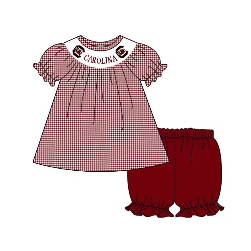 custom moq 3 eta 6-7weeks baby girls clothes team brick red Short Sleeve Shorts Set