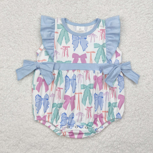 RTS NO MOQ ETA 5/7days arrived SR2027 Bow pattern blue lace bow vest jumpsuit