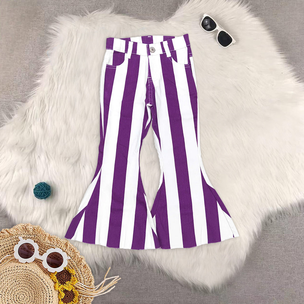RTS NO MOQ Baby Girls Clothes striped Jeans: Flared & Ripped
