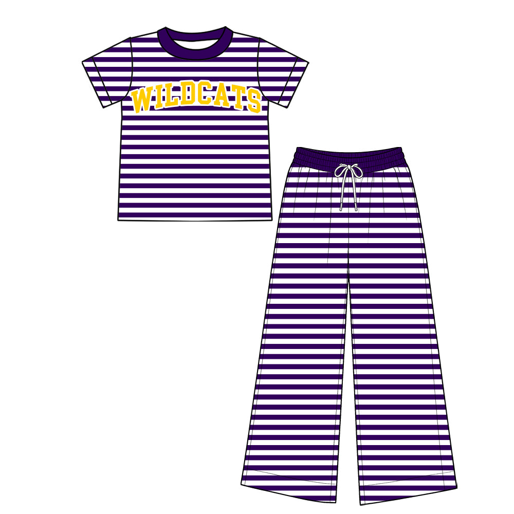 custom moq 5 mix size TIJS01 Baby Kids Striped Print Short Sleeve Tee and Wide Leg Pants Set