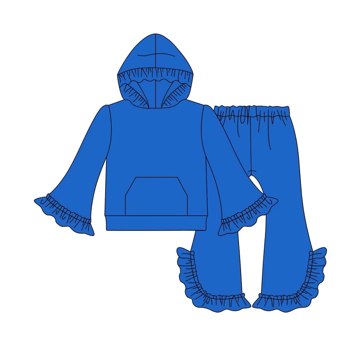 Deadline October 23 custom no moq eta 6-8weeks Klein blue pleated flared cuffs hooded pullover long-sleeved suit