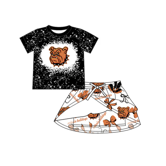 Custom moq 5 each style eta 6-7weeks baby girl clothes team black short sleeve skirts sets-25.7.23