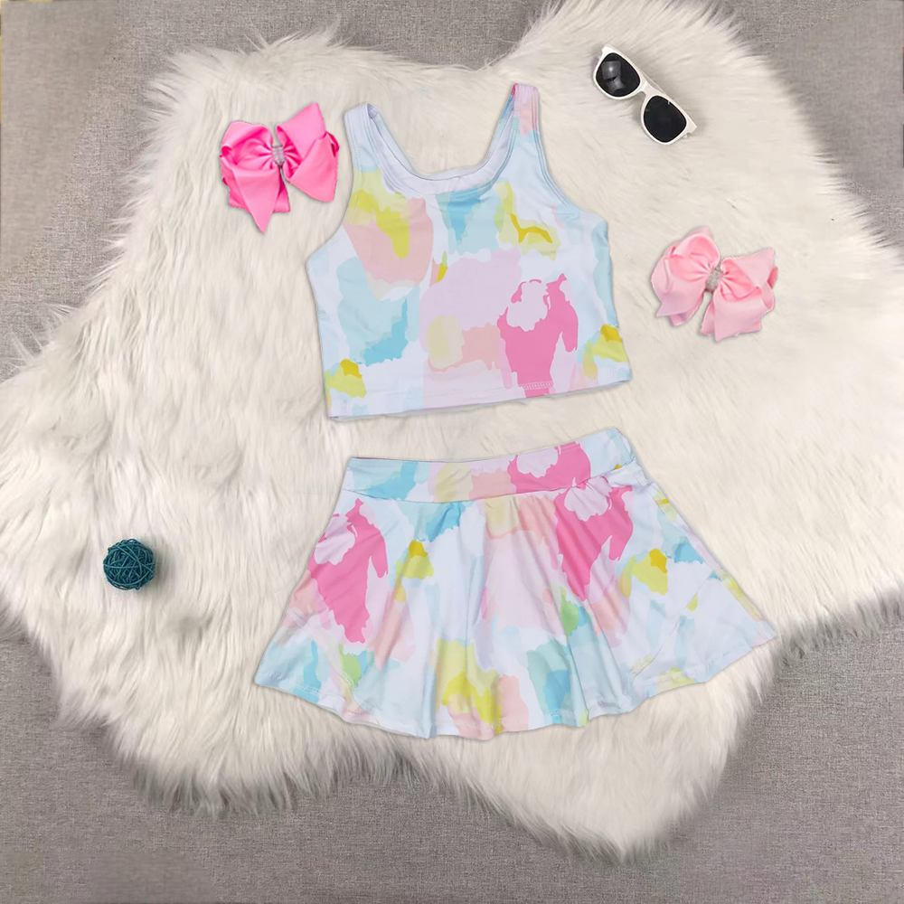 RTS NO MOQ Colorful sleeveless culottes suit Pink floral sleeveless culottes suit  Blue flower white sleeveless culottes suit