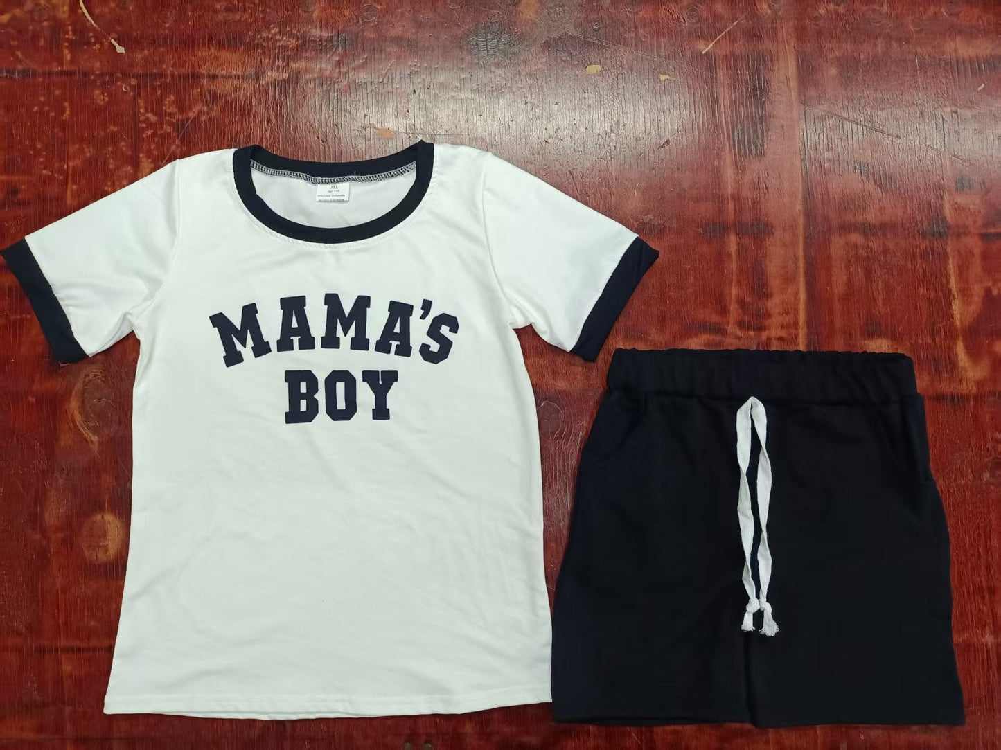Custom moq 3 eta 6-7weeks baby boys clothes MAMA BOY white and black short Sleeve shorts sets-25.5.9