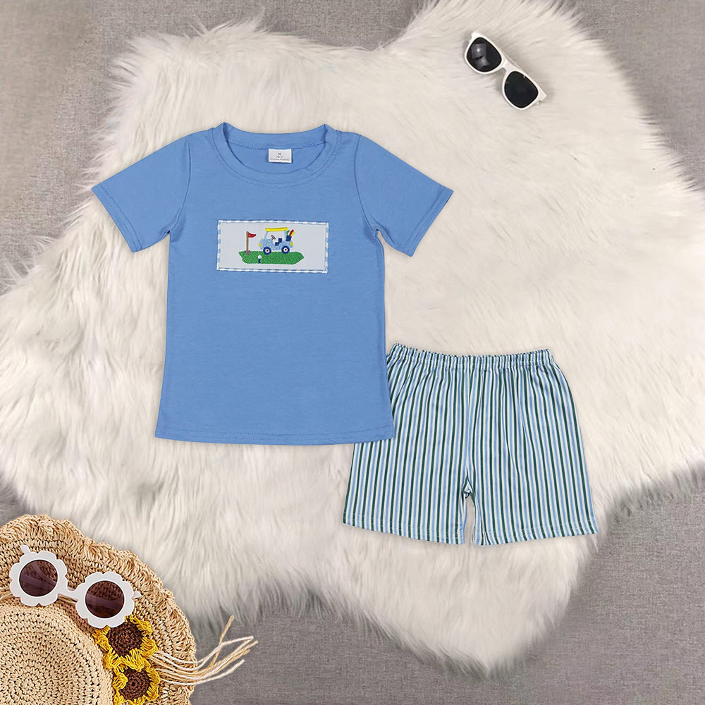 RTS Boys clothes embroidery Short Sleeve Shorts sets