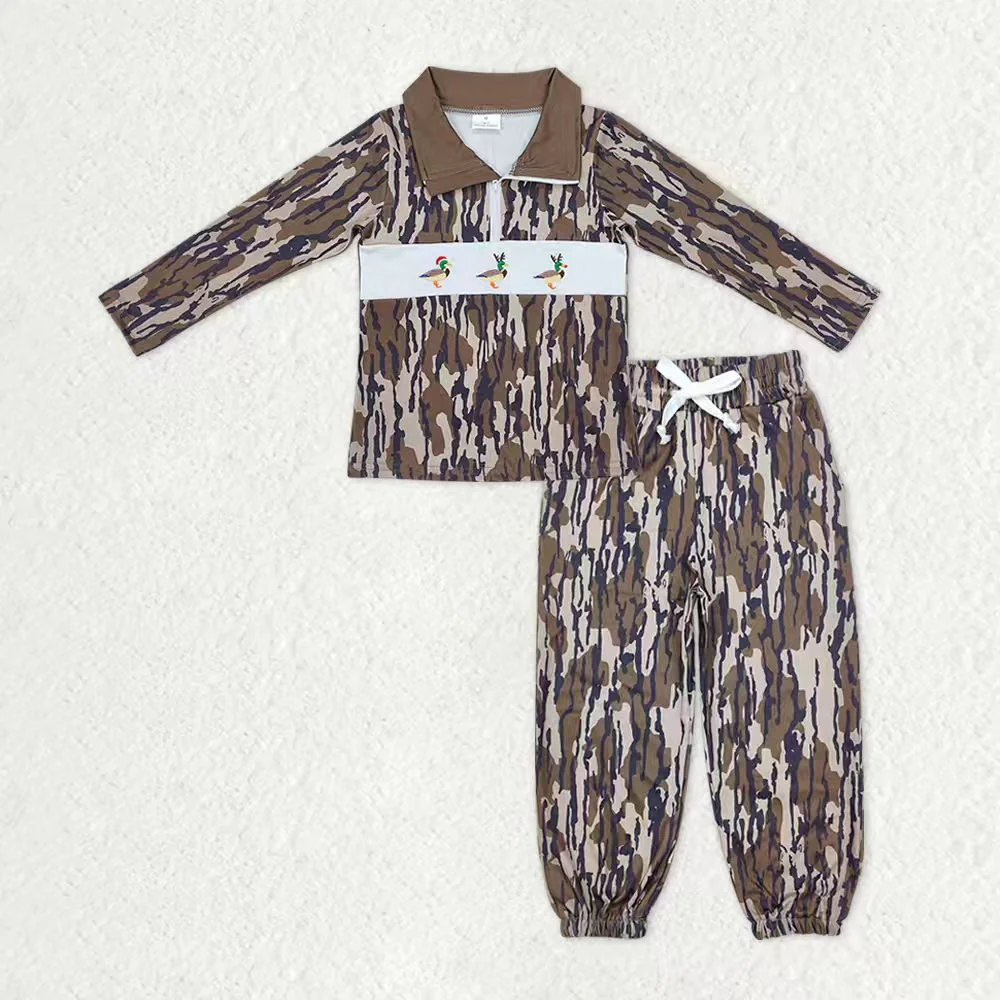 RTS NO MOQ（In Stock) baby boys clothes camouflage long Sleeve pants sets