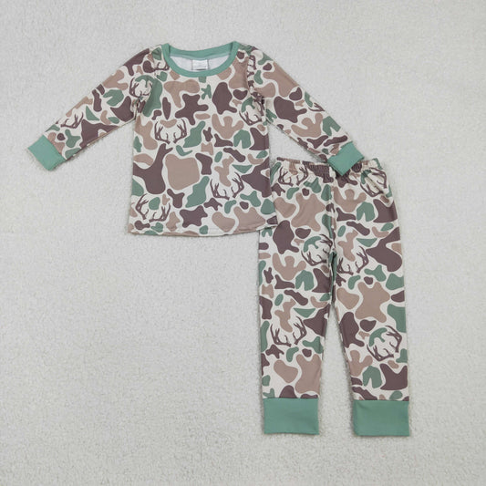RTS NO MOQ（In Stock) BLP1232 Deer Antler Brown and Green Camouflage Khaki Long-Sleeved Pants Pajama Set