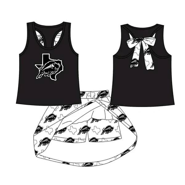 Custom moq 5 each style eta 6-7weeks baby girl clothes team black short sleeve skirt sets-25.8.25