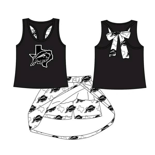Custom moq 5 each style eta 6-7weeks baby girl clothes team black short sleeve skirt sets-25.8.25