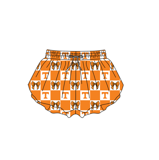 Custom moq 3 or 5 mix size milk silk summer teams baby girl clothes bow orange summer shorts