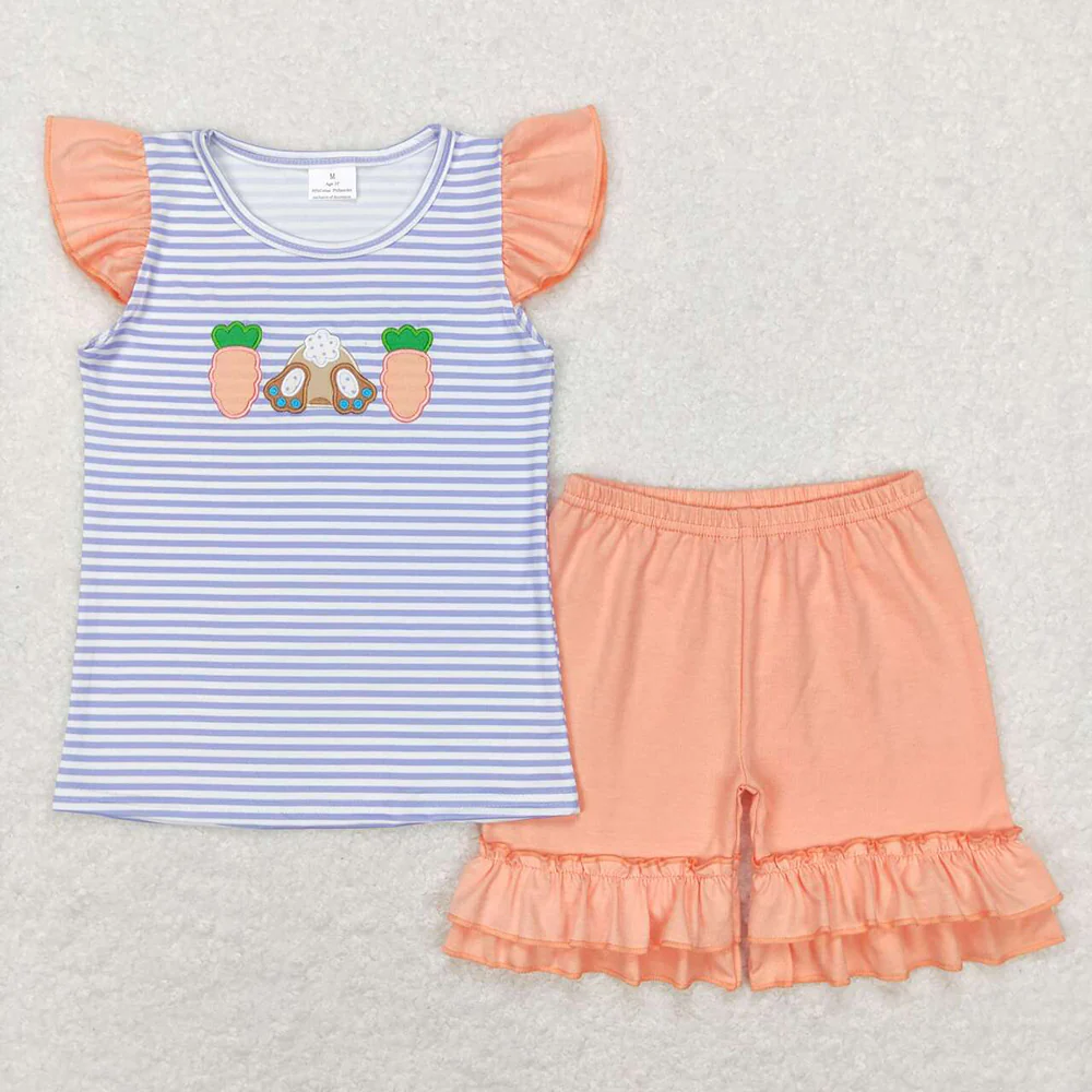 RTS NO MOQ sibling baby girls boy clothes embroidery easter short sleeve Clothes Sets and rompers