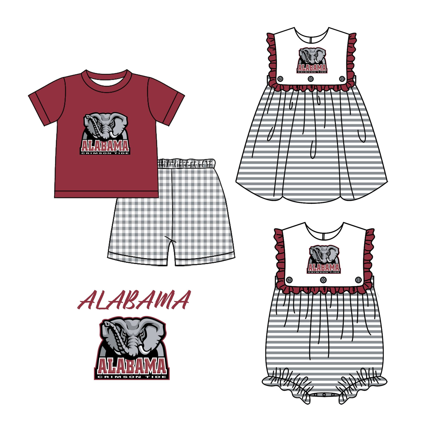 Custom moq 5 each style mix size milk silk baby kids clothes Summer brick red set and dress and romper