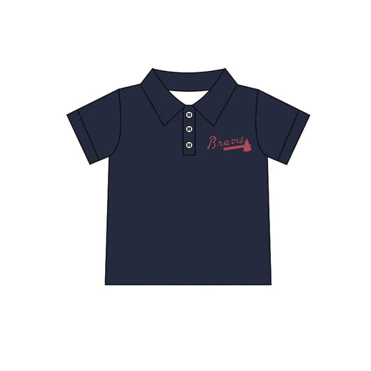custom eta 6-8weeks moq 3 Baby boys clothes team navy blue striped summer tshirt