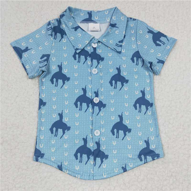 RTS NO MOQ Sibling baby boys clothes western riding horse catcus short-sleeved tops