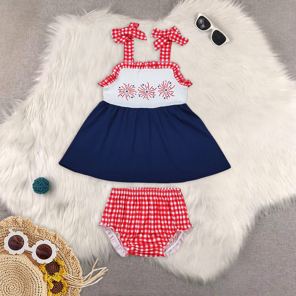 RTS NO MOQ baby girls clothes 4th of july short sleeve briefs sets