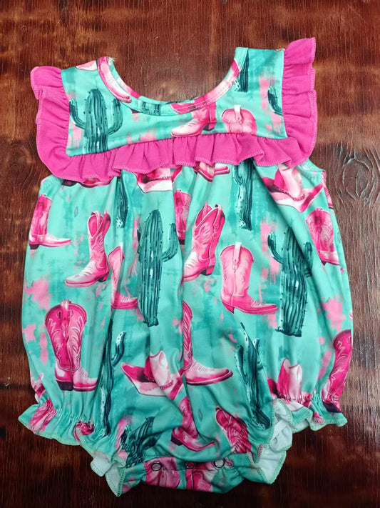 Custom moq 3 eta 6-7weeks baby girl clothes boots catcus sleeveless romper
