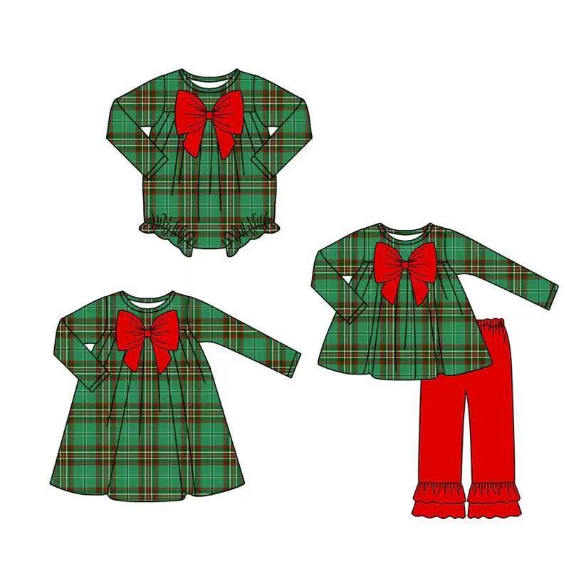 Custom moq 5 each style eta 6-7weeks baby girl clothes Christmas bow long sleeve pants sets and romper and dress -25.7.29