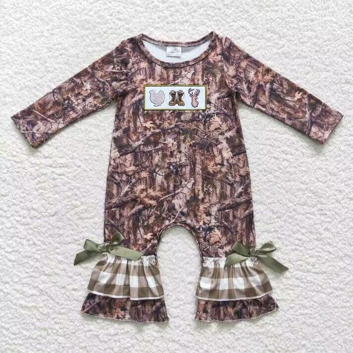 RTS NO MOQ Boys & Girls Brown Leaf Romper & Long Sleeve Outfit