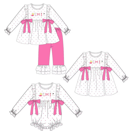 Custom moq 5 each style eta 6-7weeks baby girl clothes long sleeve pants sets and romper and dress -25.9.4