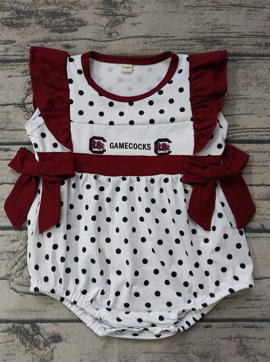 custom moq 5 eta 4-6weeks mix size baby girls clothes brick red dot flying sleeve summer Romper