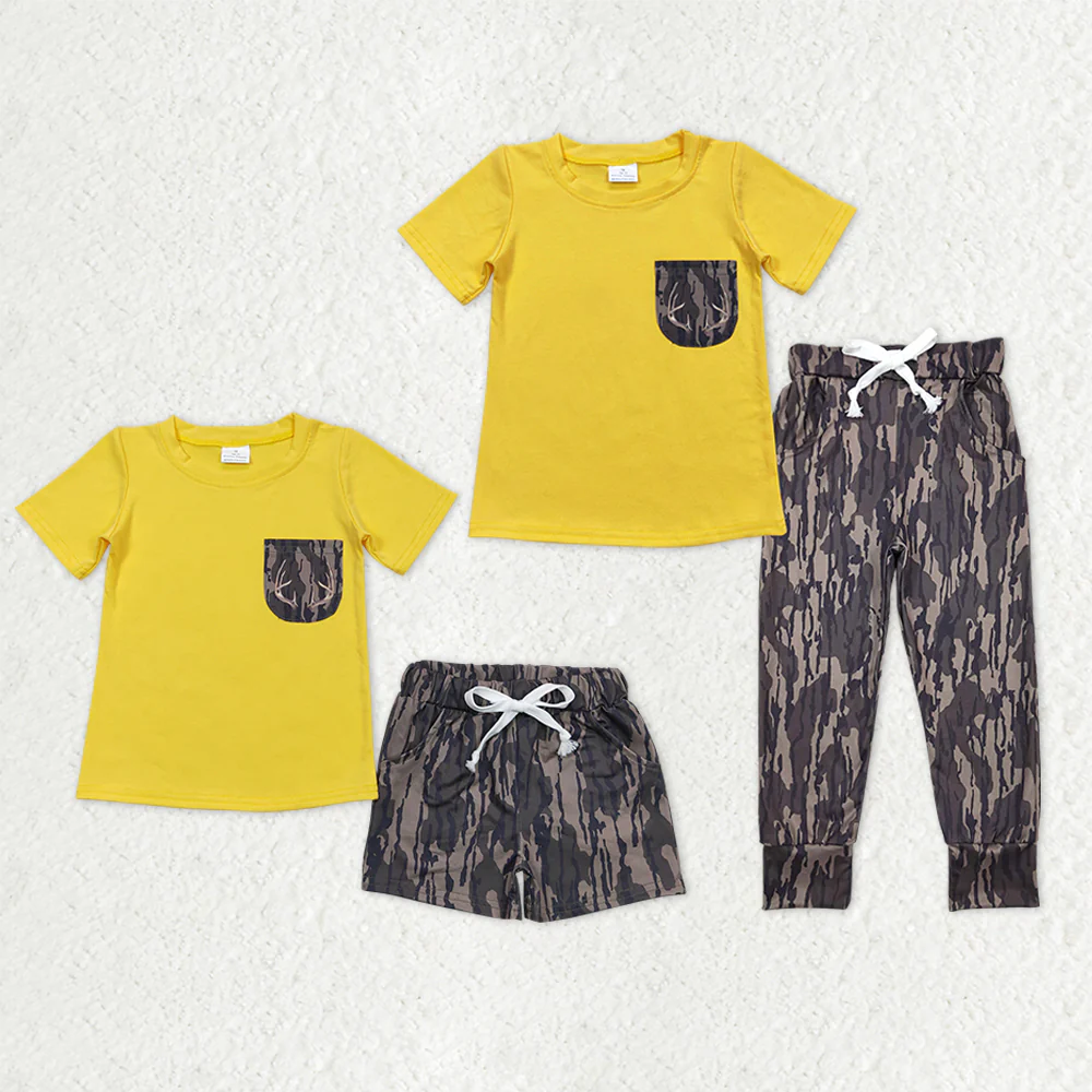 RTS NO MOQ Sibling Baby boy clothes camouflage Short Sleeve pants Suits