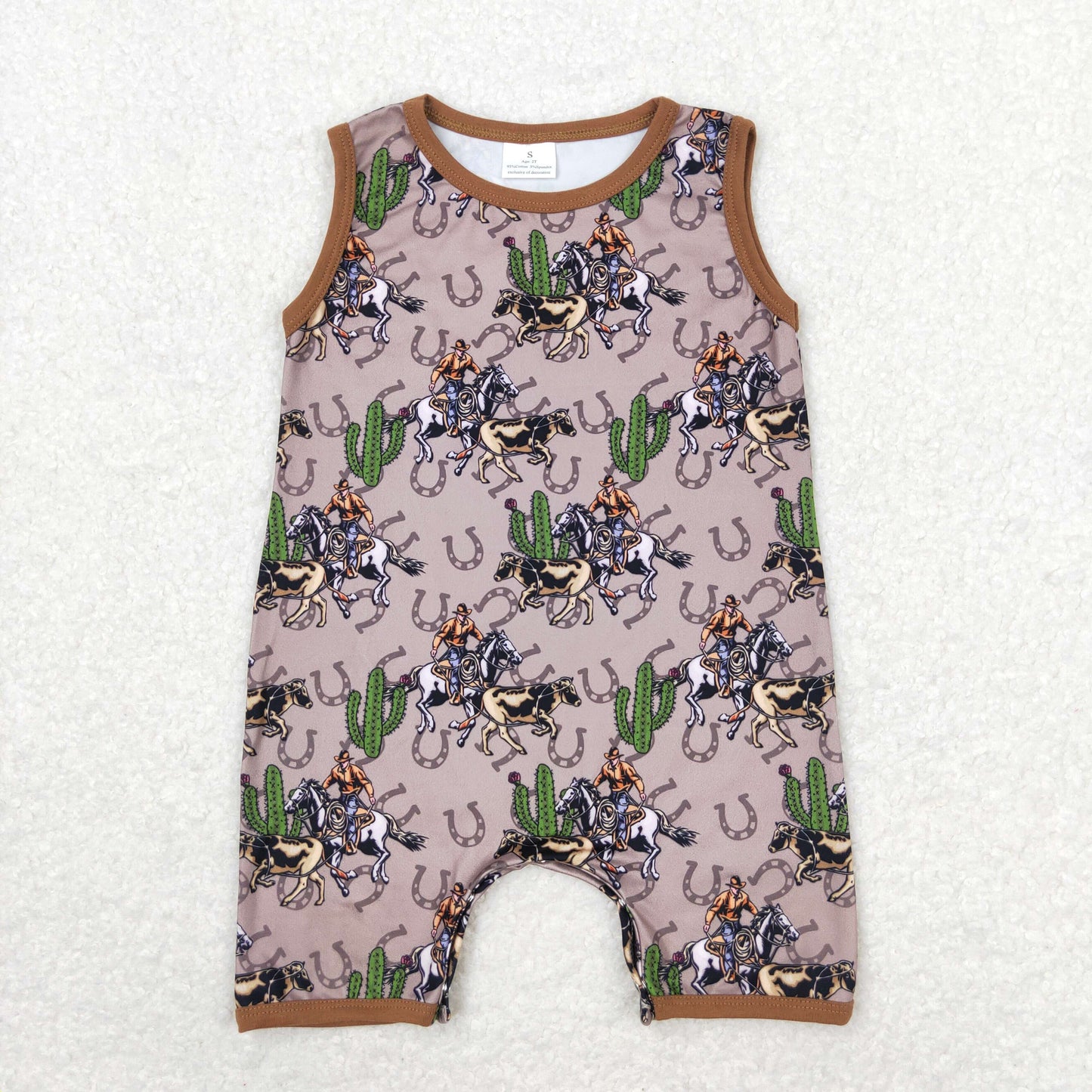 RTS NO MOQ（In Stock) Cactus Riding Brown Sleeveless Jumpsuit