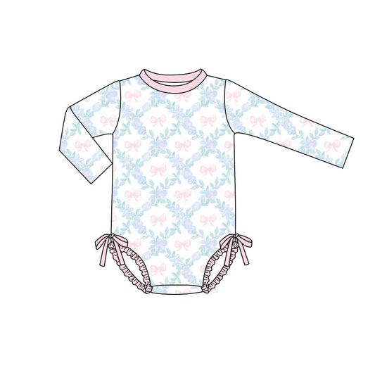 Custom moq 3 eta 7/8week moq 5 eta /4/5week baby girl clothes floral long sleeve swimsuits