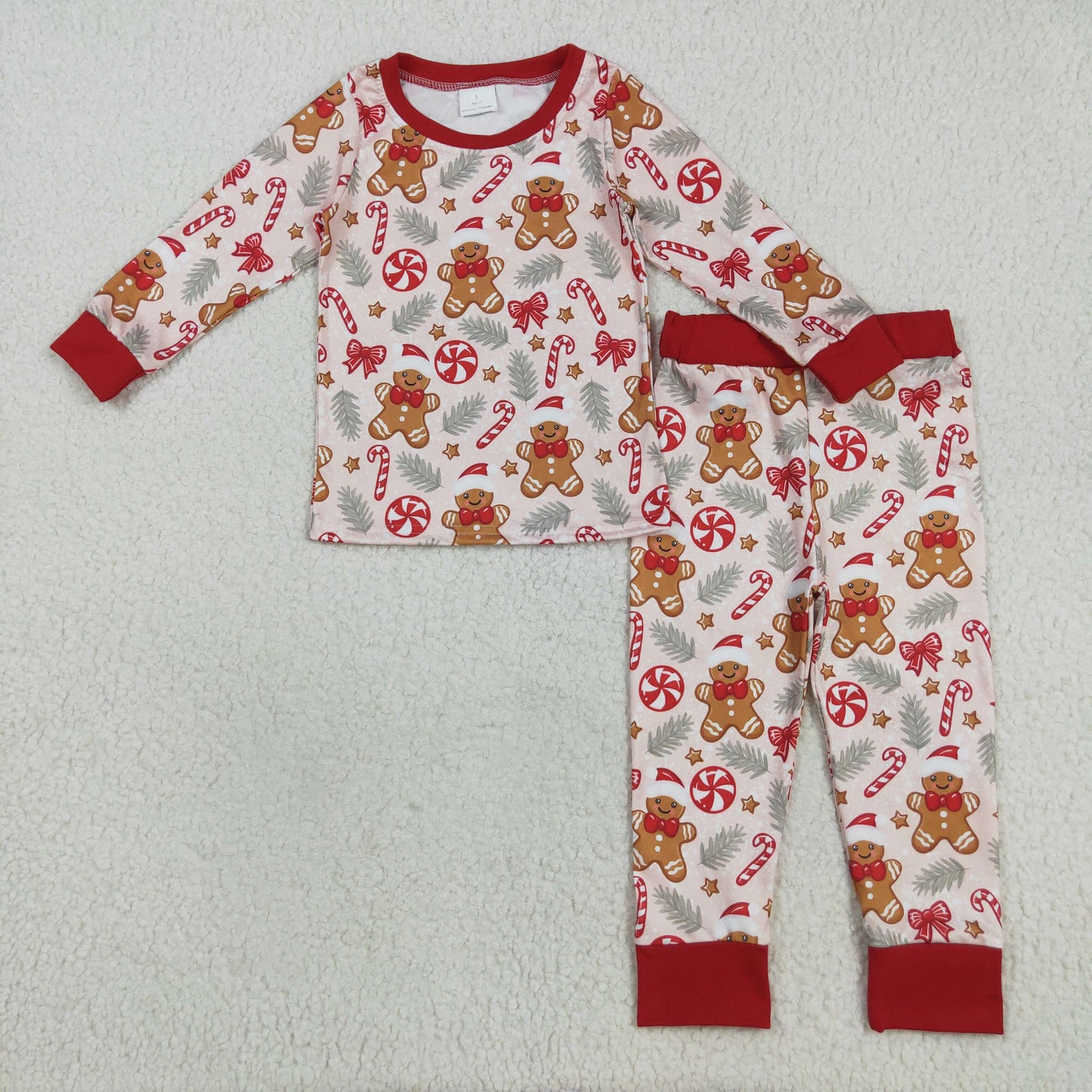 RTS NO MOQ（In Stock) BLP1093 Christmas Gingerbread Man Candy Cane Long-Sleeved Pants Pajama Set