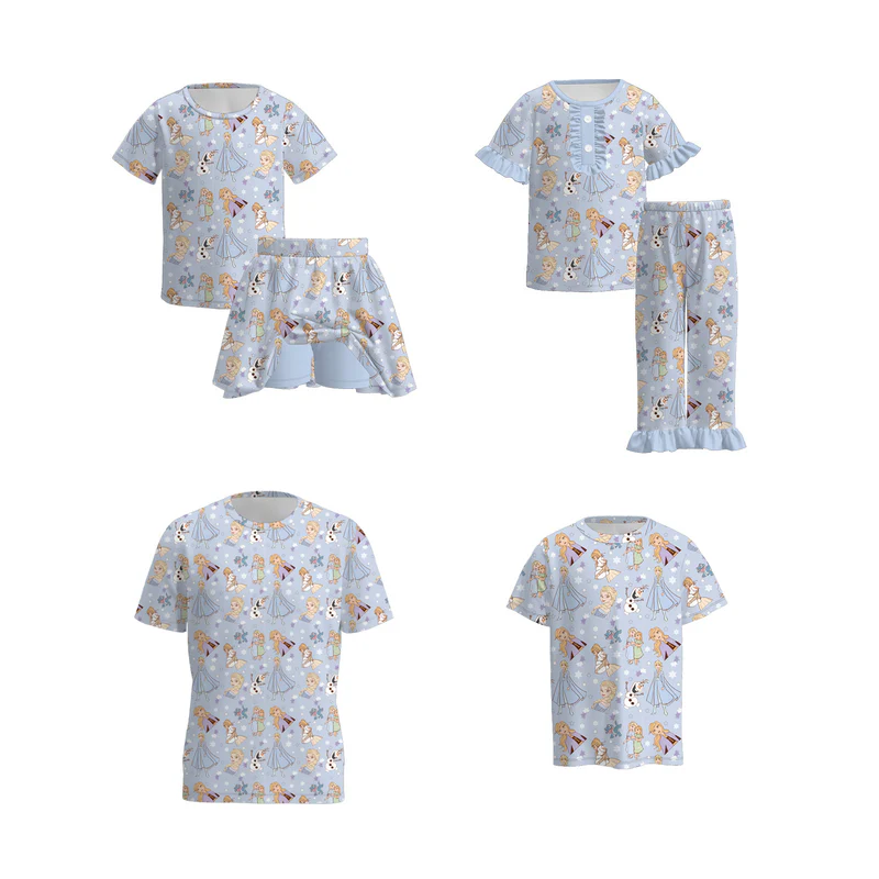 Custom moq 5 each style eta 6-7weeks baby girl short sleeve shorts set and pants sets and top and adult top