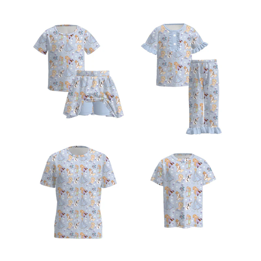 Custom moq 5 each style eta 6-7weeks baby girl short sleeve shorts set and pants sets and top and adult top