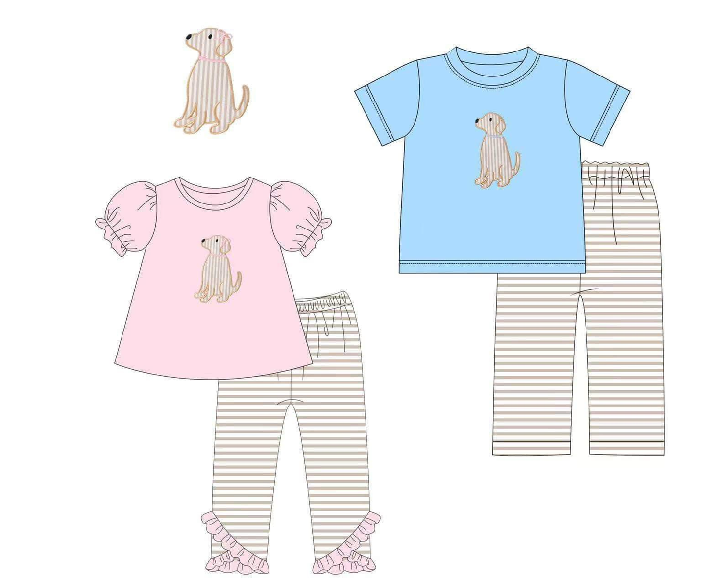 Custom moq 5 each style eta 6-7weeks puppy baby girl clothes short sleeve pants sets