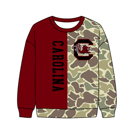Custom moq 5 mix size milk silk summer team baby boys clothes camouflage dark red long sleeve top-25.10.17