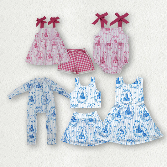 RTS NO MOQ Sibling baby Girls clothes yoga castle short sleeve Clothes Sets dress and sets and rompers