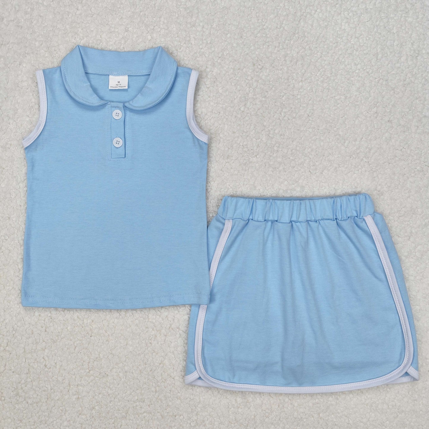RTS NO MOQ ETA 5/7days Arrived GSD1974 Pure blue collared sleeveless pants skirt set